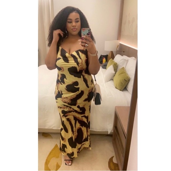 Printed Cowl Neck Slip Maxi Dress - Picture 3 of 10